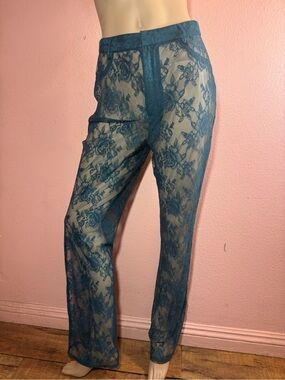 Victoria’s Secret Teal Sheer Floral Lace Pants Size Small NWT